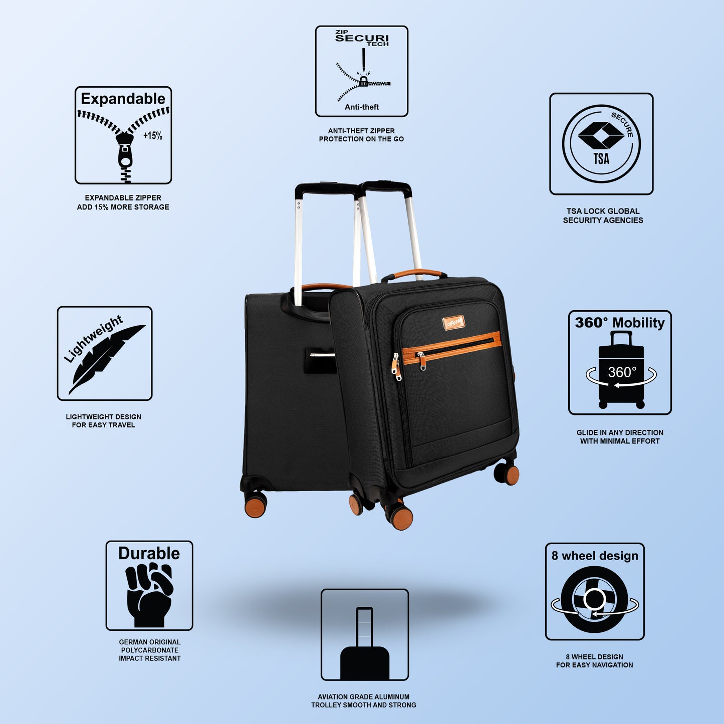 F Gear SoftAir Small Black Cabin Suitcase