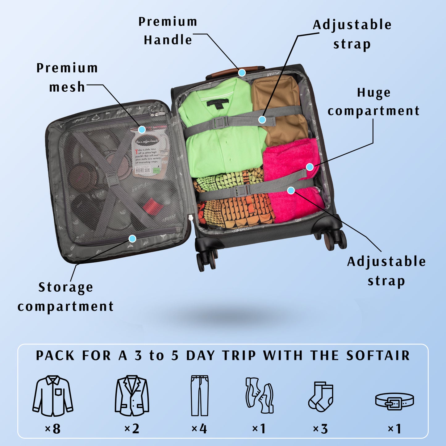 SoftAir Small Black Cabin Suitcase