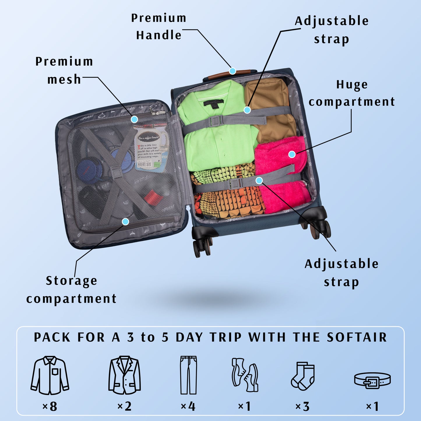 F Gear SoftAir Small Navy Cabin Suitcase