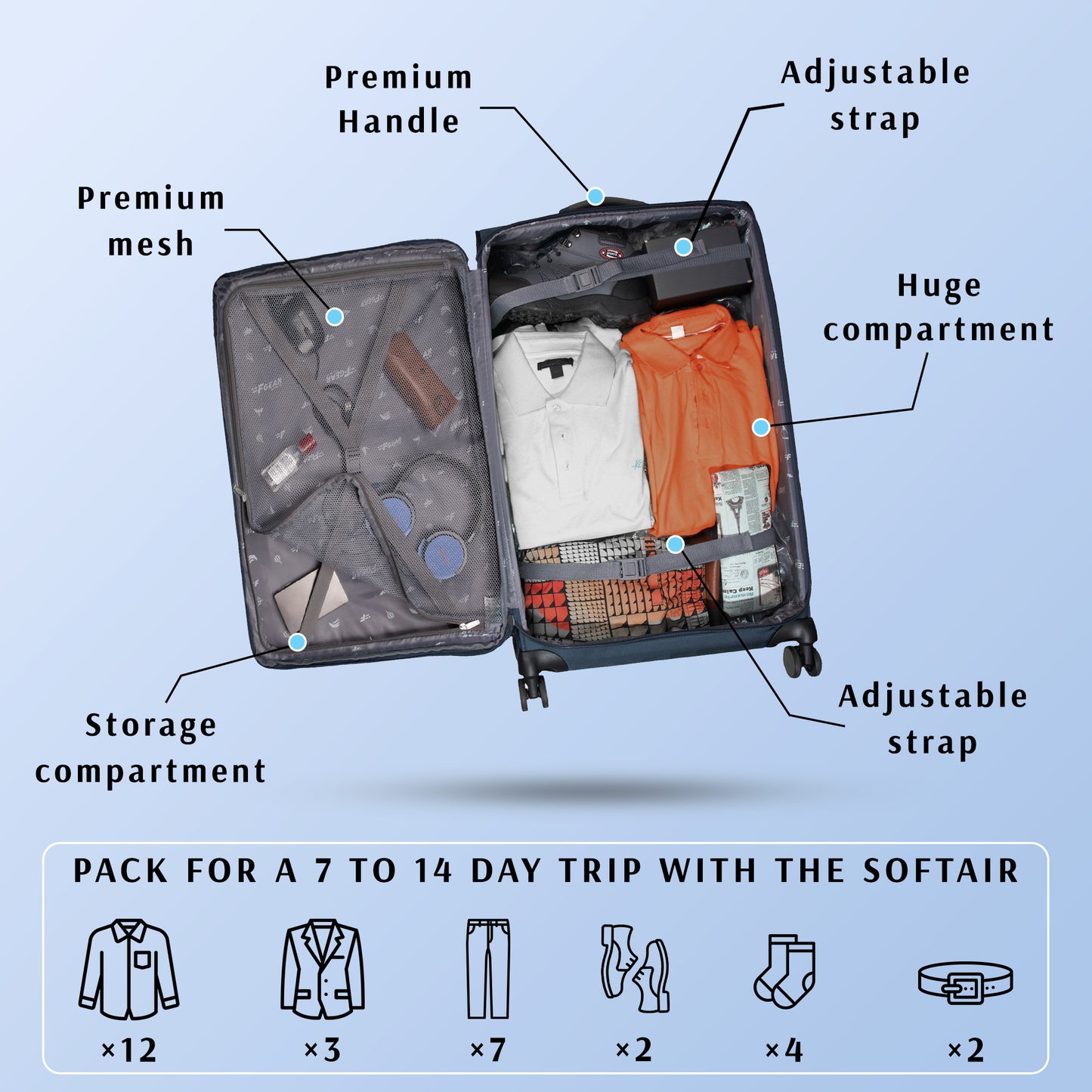 F Gear SoftAir Medium Navy Check-in Suitcase