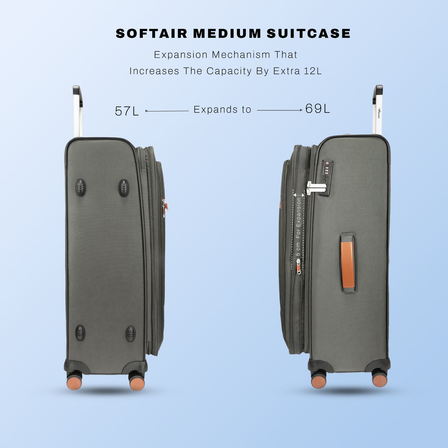 F Gear SoftAir Medium Grey Check-in Suitcase