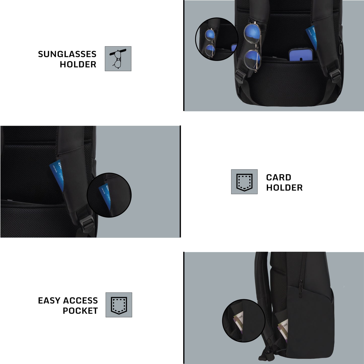 Auronix 22L Black Laptop Backpack