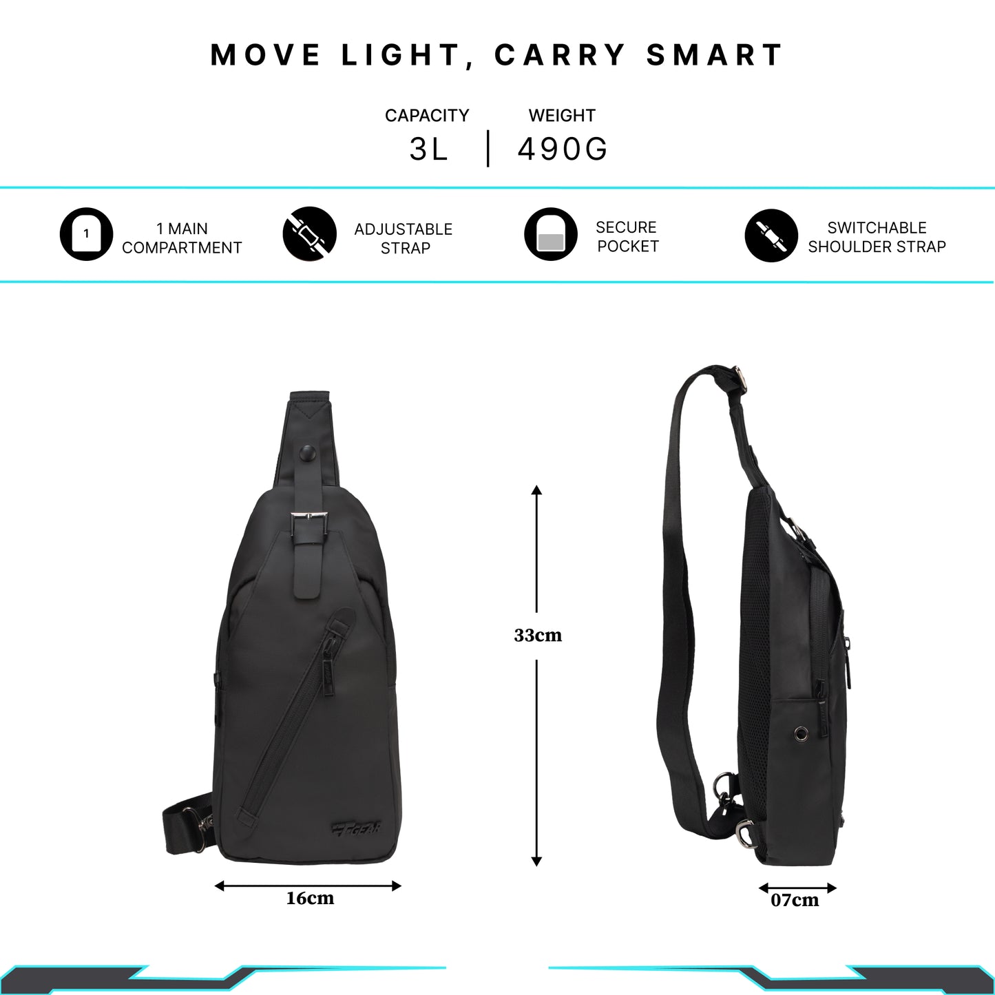 Mykanos 4L Black Crossbody Sling Soft Bag