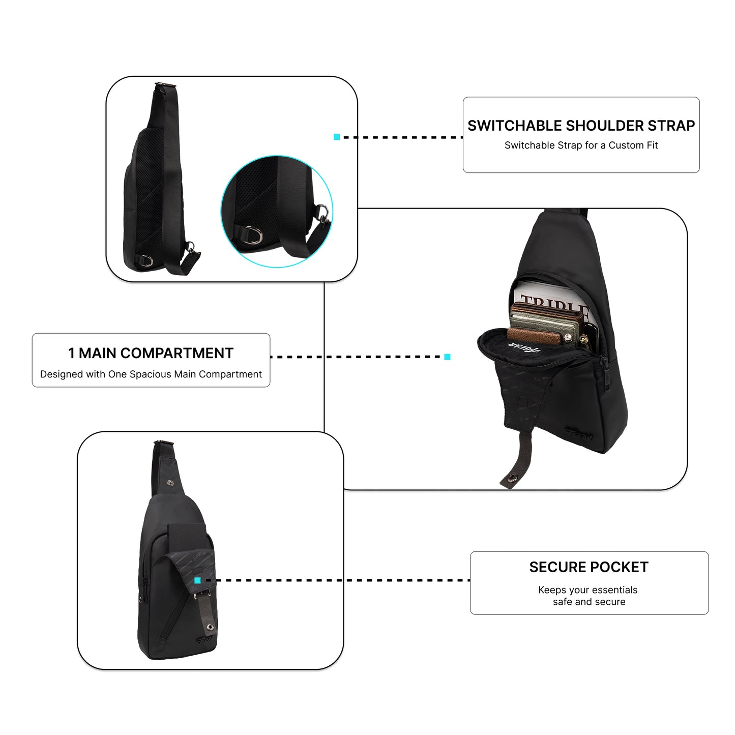 Mykanos 4L Black Crossbody Sling Soft Bag