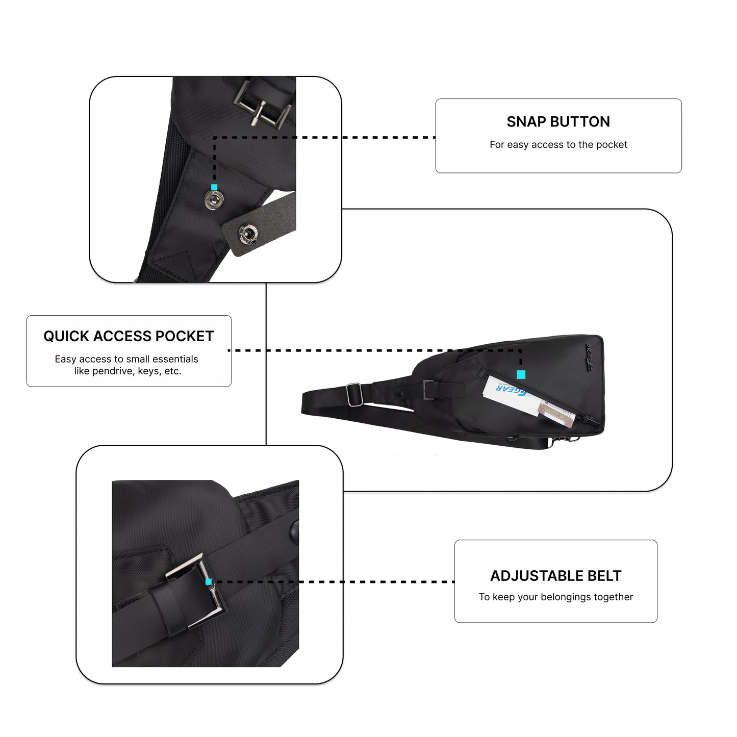 Mykanos 4L Black Crossbody Sling Soft Bag