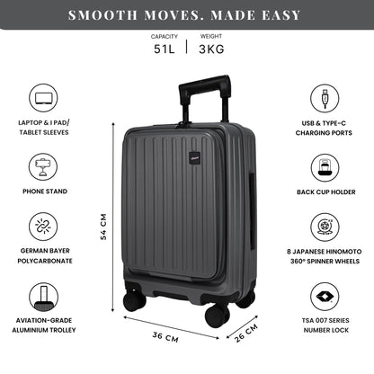 Montreal Small Cabin Pro Steel Grey 54 cms Front-Opening Strolley