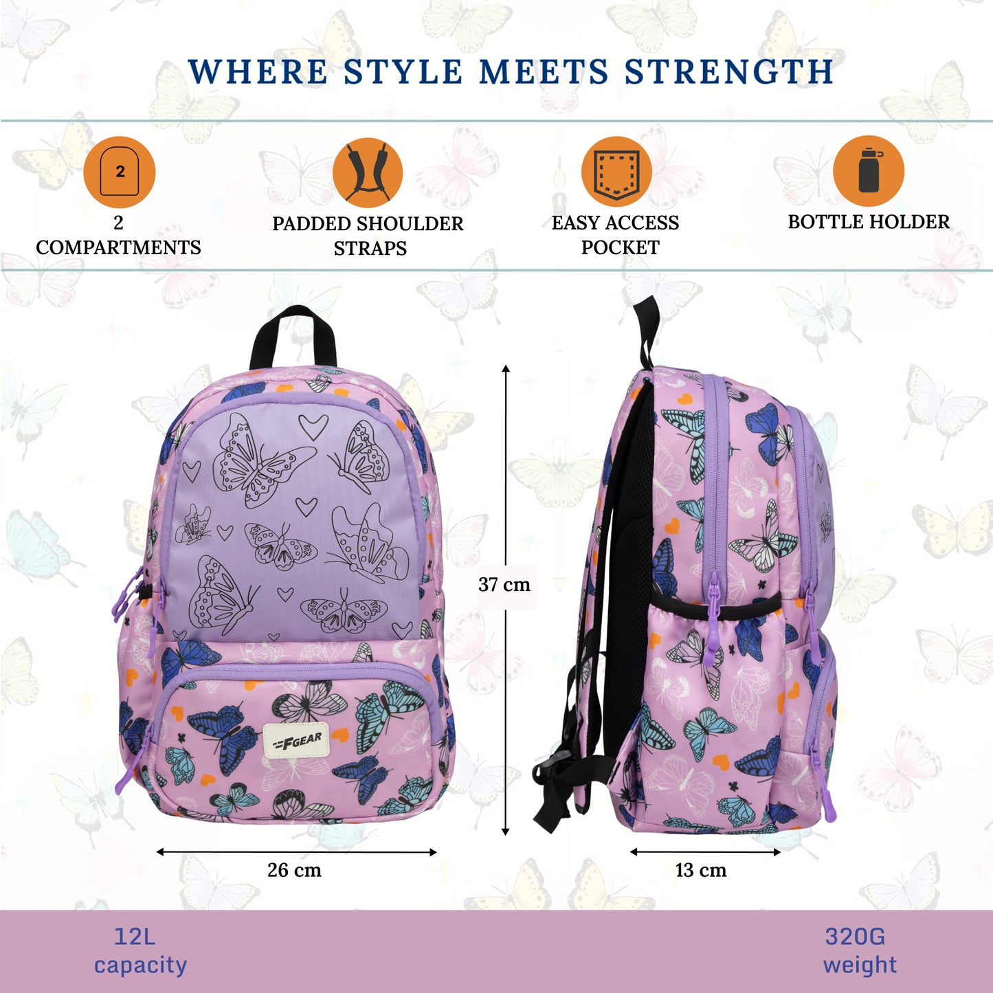 Colour Buddy 12L Lavender Butterfly Backpack