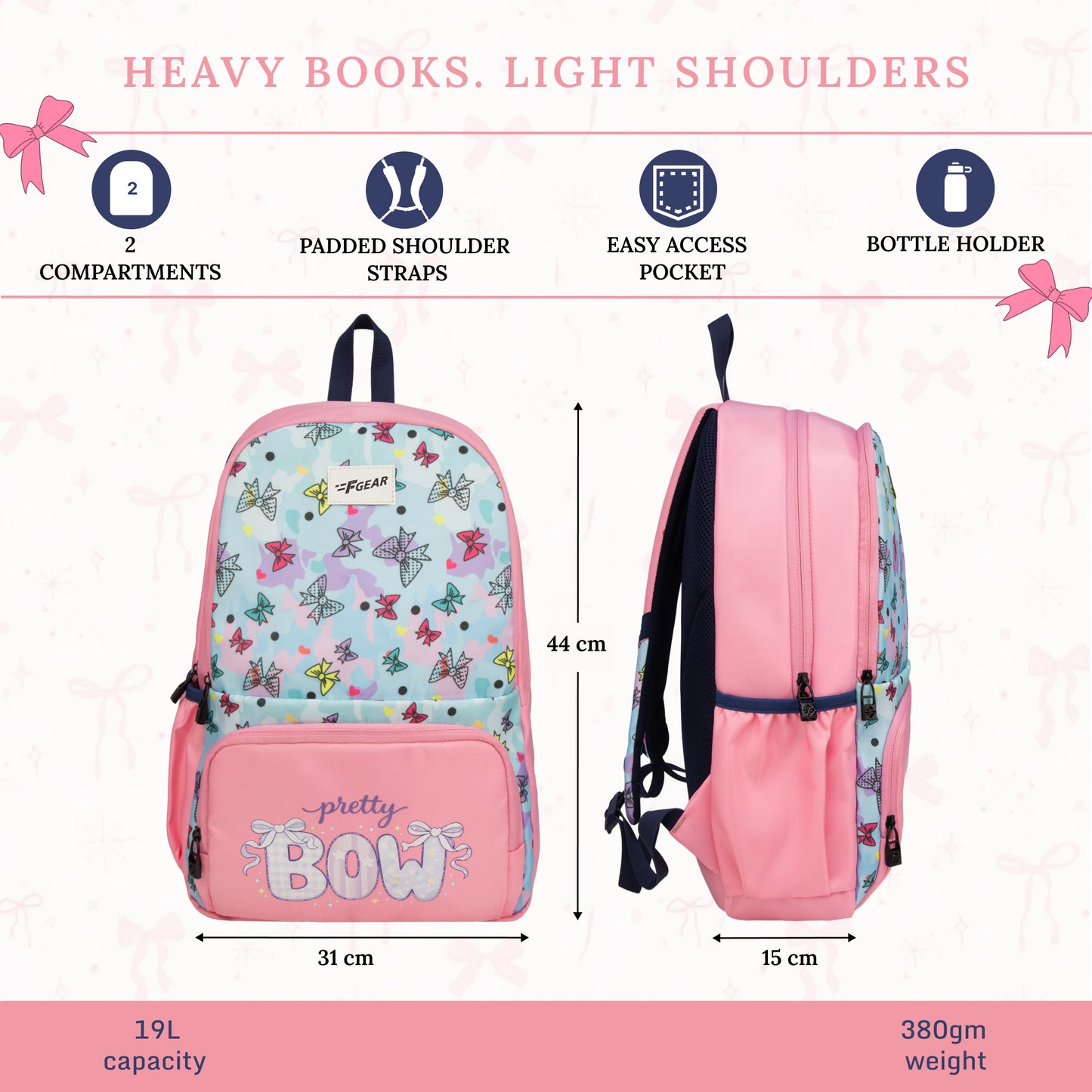 Playcraft  19L Bow Pink Backpack Backpack