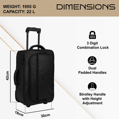 Marshal 22L Black Art Leather Overnighter Pilot Laptop Strolley