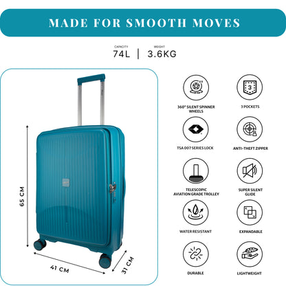 F Gear Myton Medium Front Opening Cyan Blue Check-in Strolley