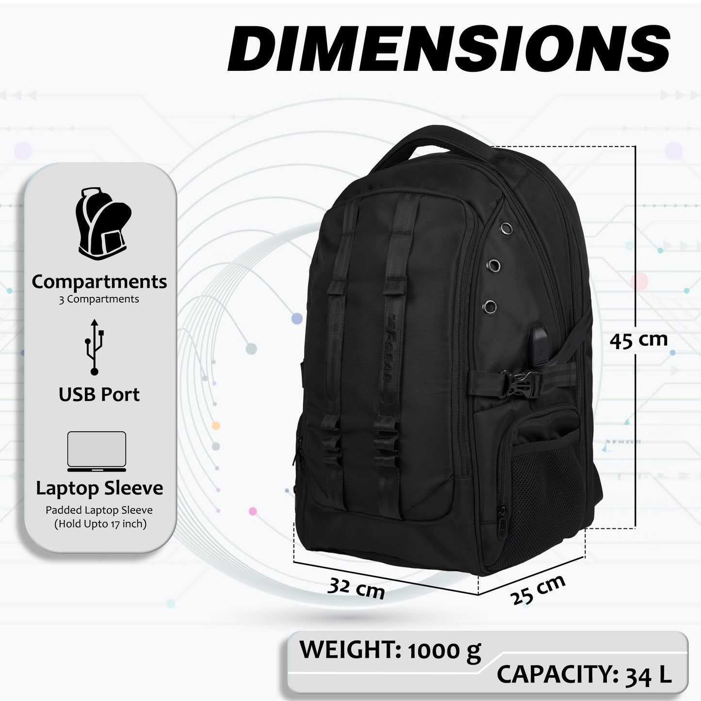 Pampero 34L Black Laptop Backpack