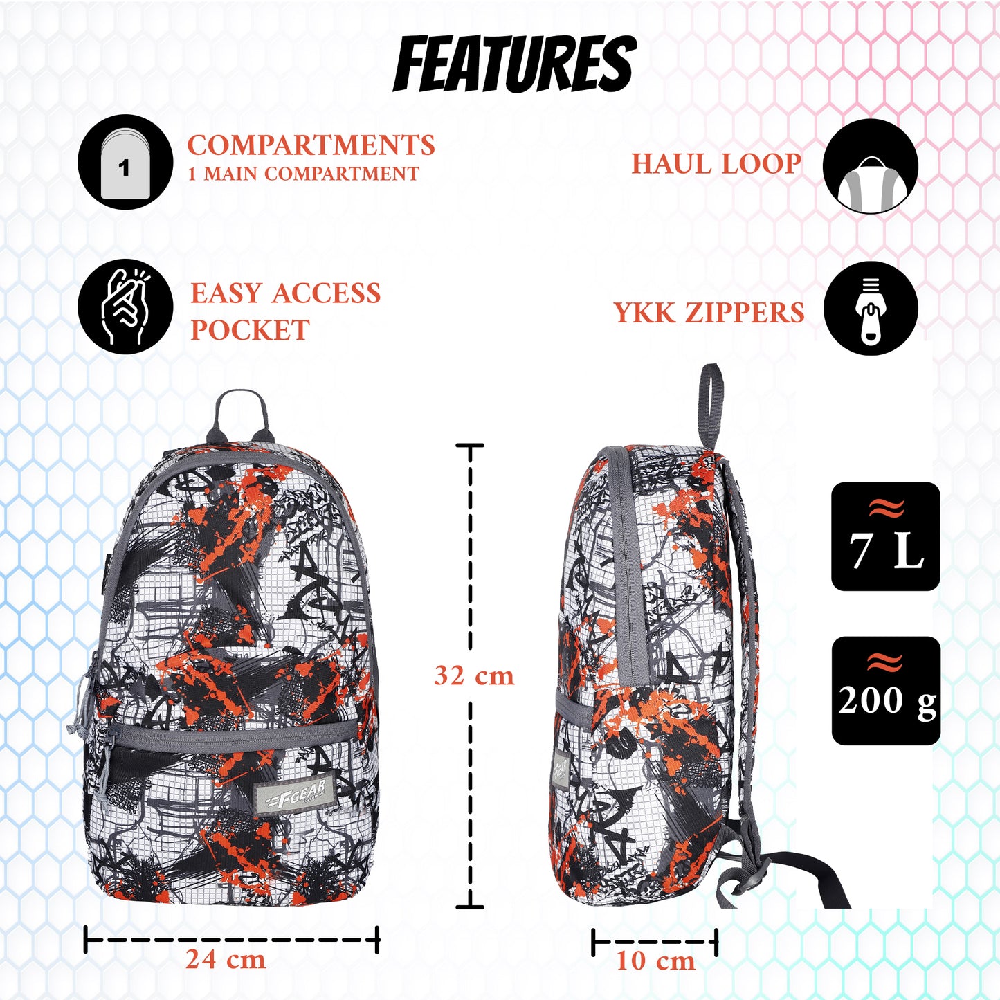 Ferris 7 L Graphic Black Orange Backpack