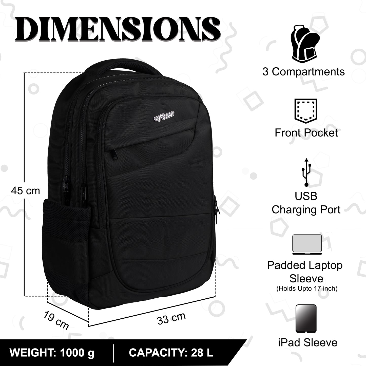Calima 28L Black Laptop Backpack with Raincover