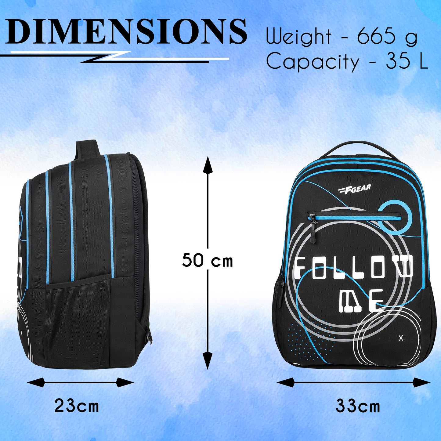 Follow Me 35L Black Blue Backpack