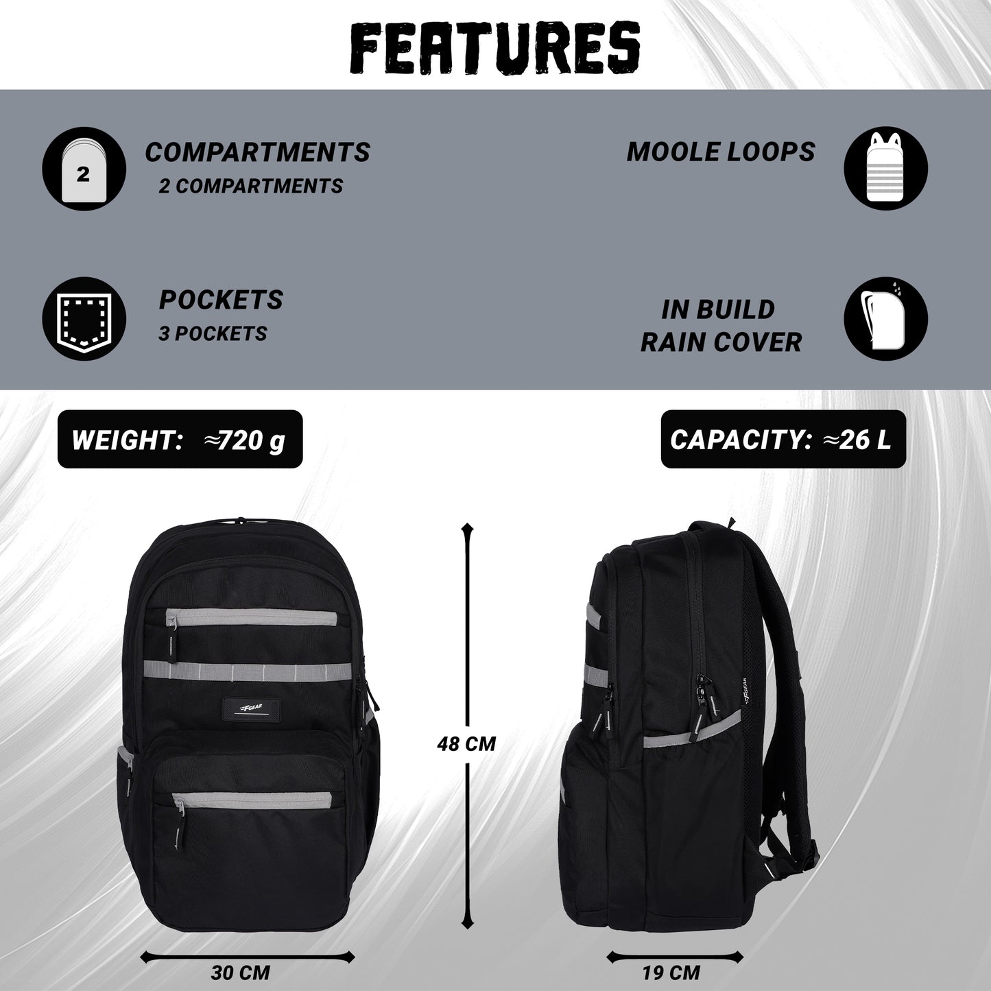 J7717 Rainbow Black 26L Laptop Backpack with Raincover
