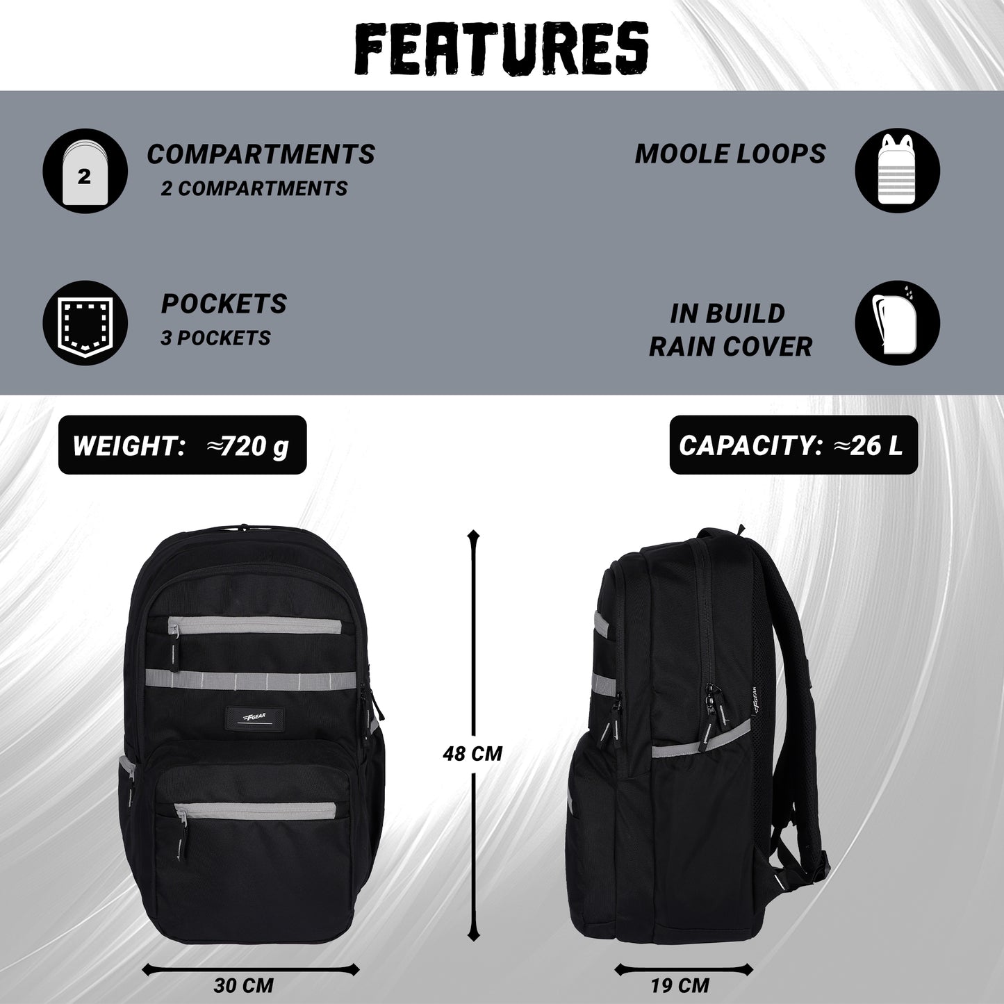 J7717 Rainbow Black 26L Laptop Backpack with Raincover
