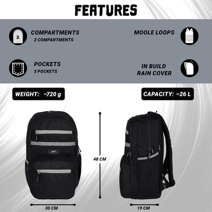 J7717 Rainbow Black 26L Laptop Backpack with Raincover