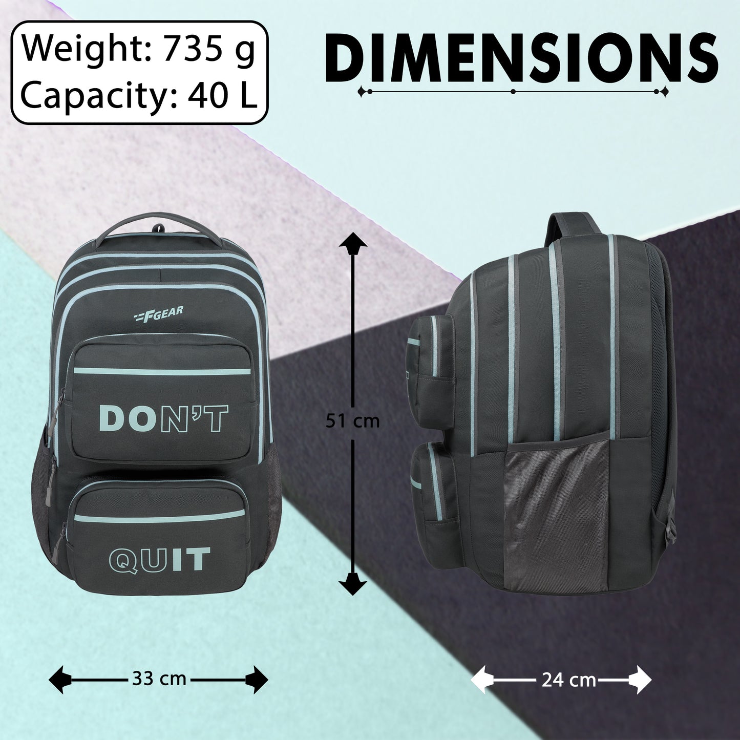 Don’t Quit 40L Grey Backpack