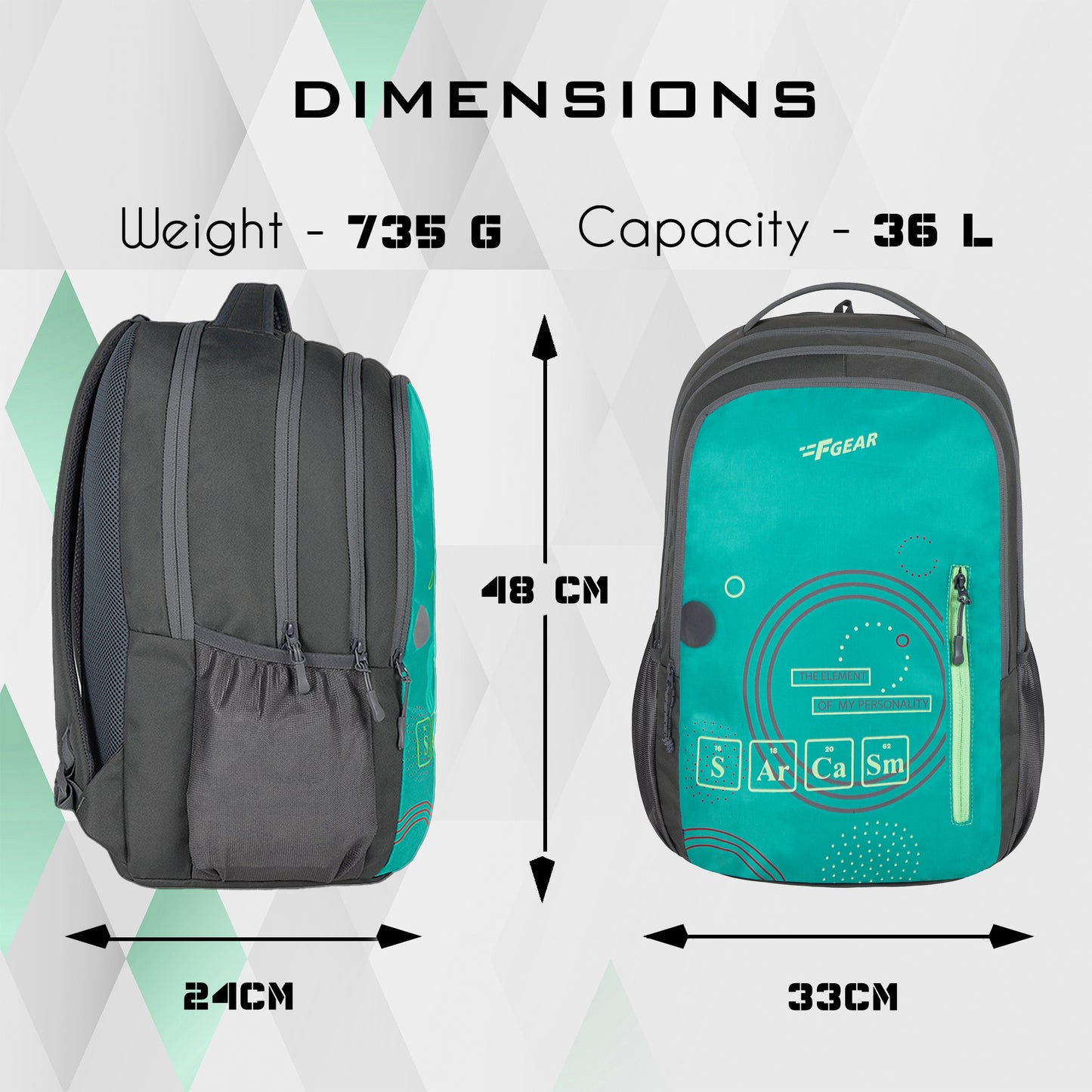 Sarcy 36L Grey Backpack with Raincover