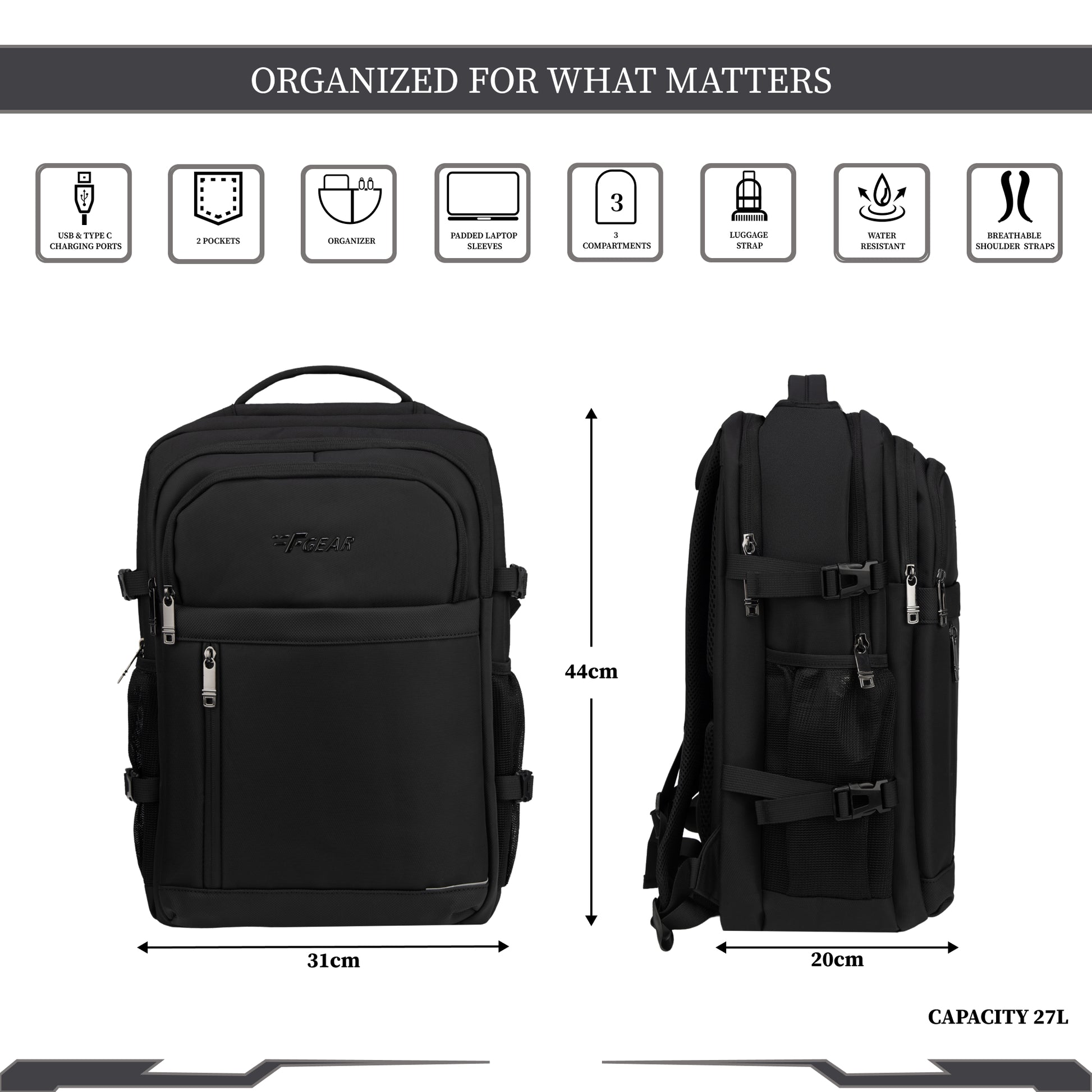 buy laptop backpack sydney Sydney 27L Black Laptop Backpack – FGEAR.in
