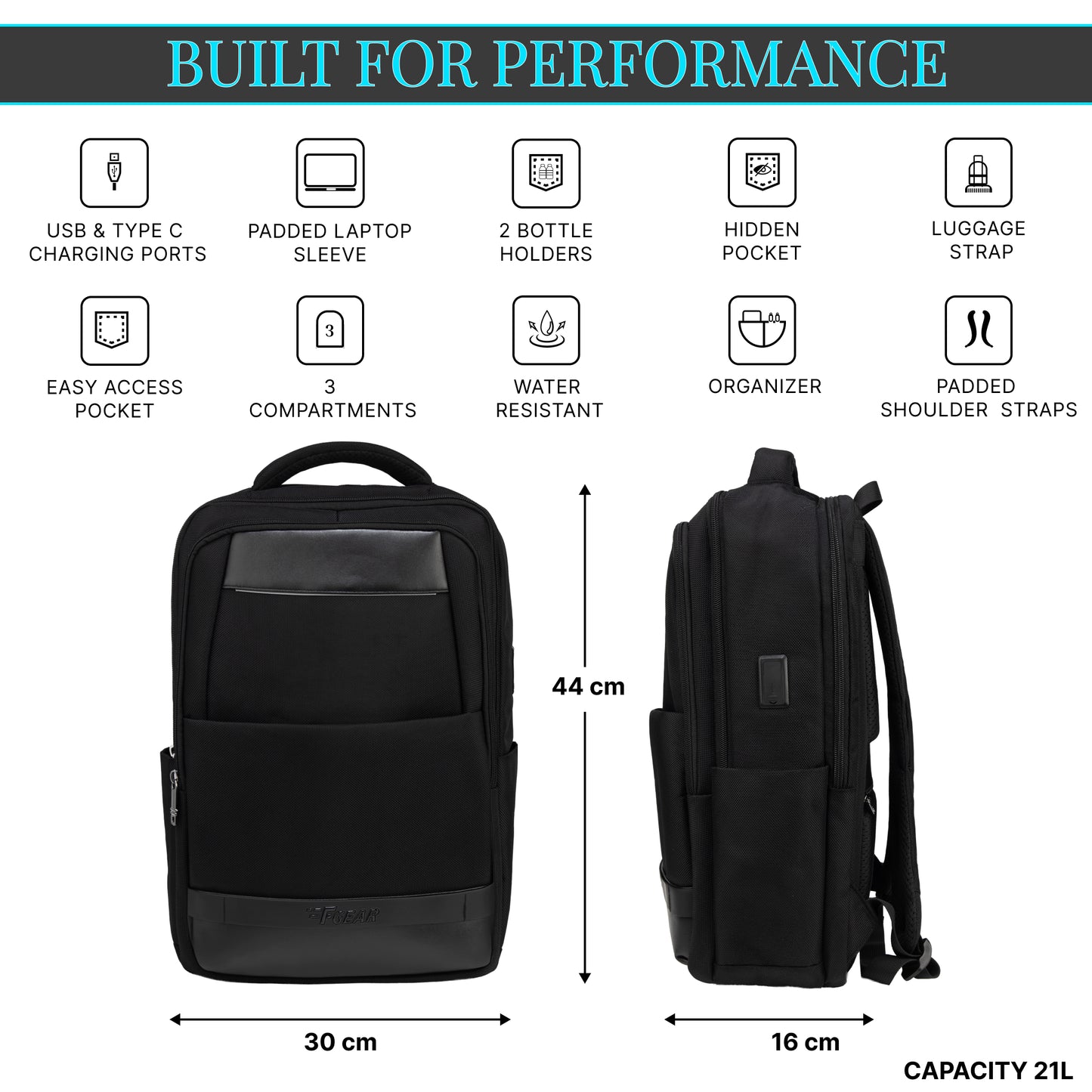 Brussels 21L Black Laptop Backpack