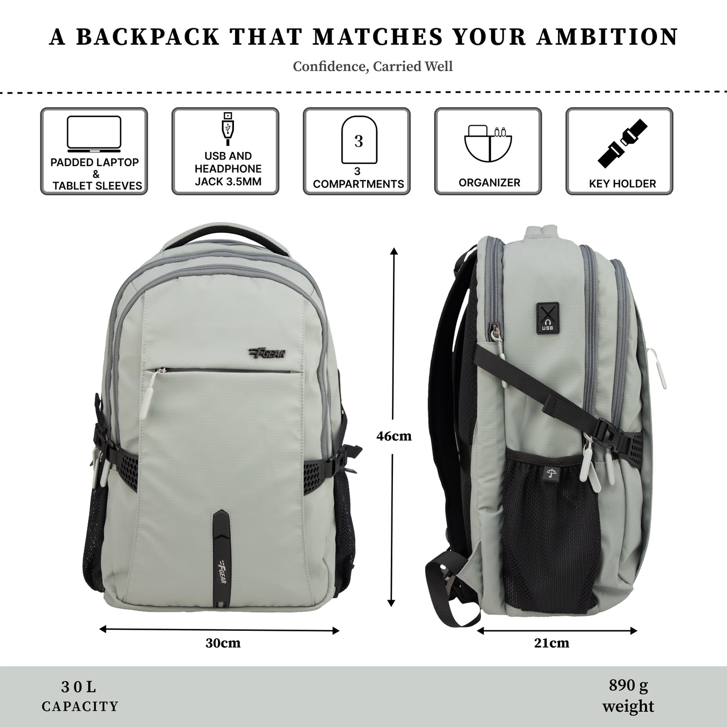 Amalfi 30L Grey Laptop Backpack