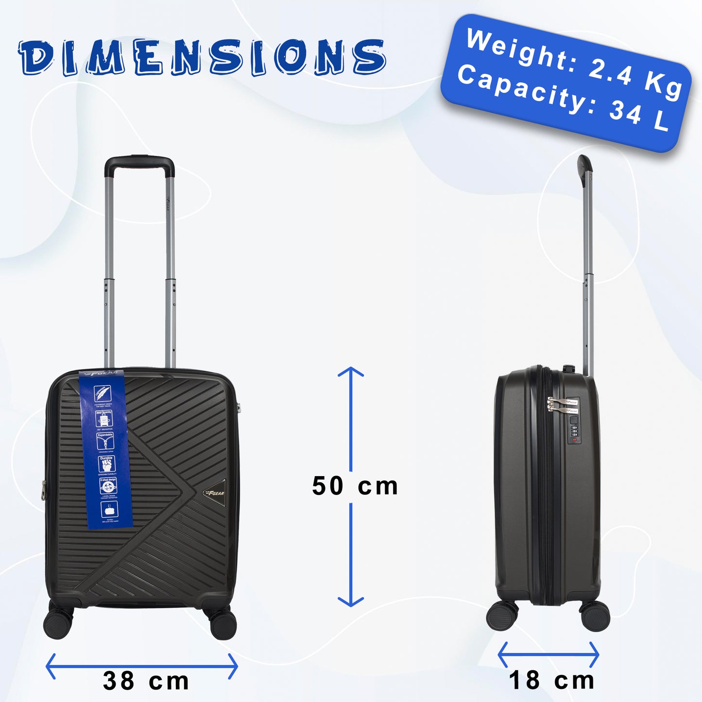 Goliath 20" Grey Expandable Cabin (Small) Suitcase