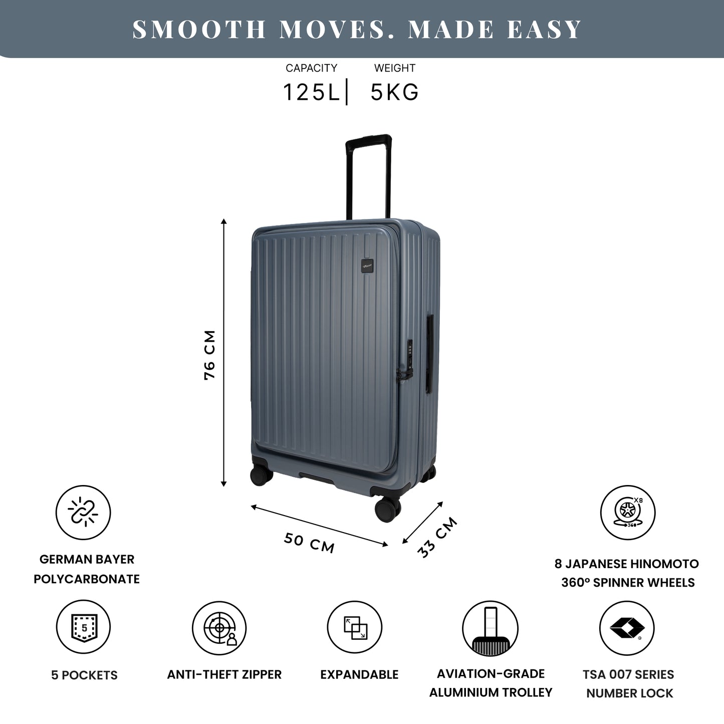 Montreal Large Stone Blue 76 cms Front-Opening Strolley