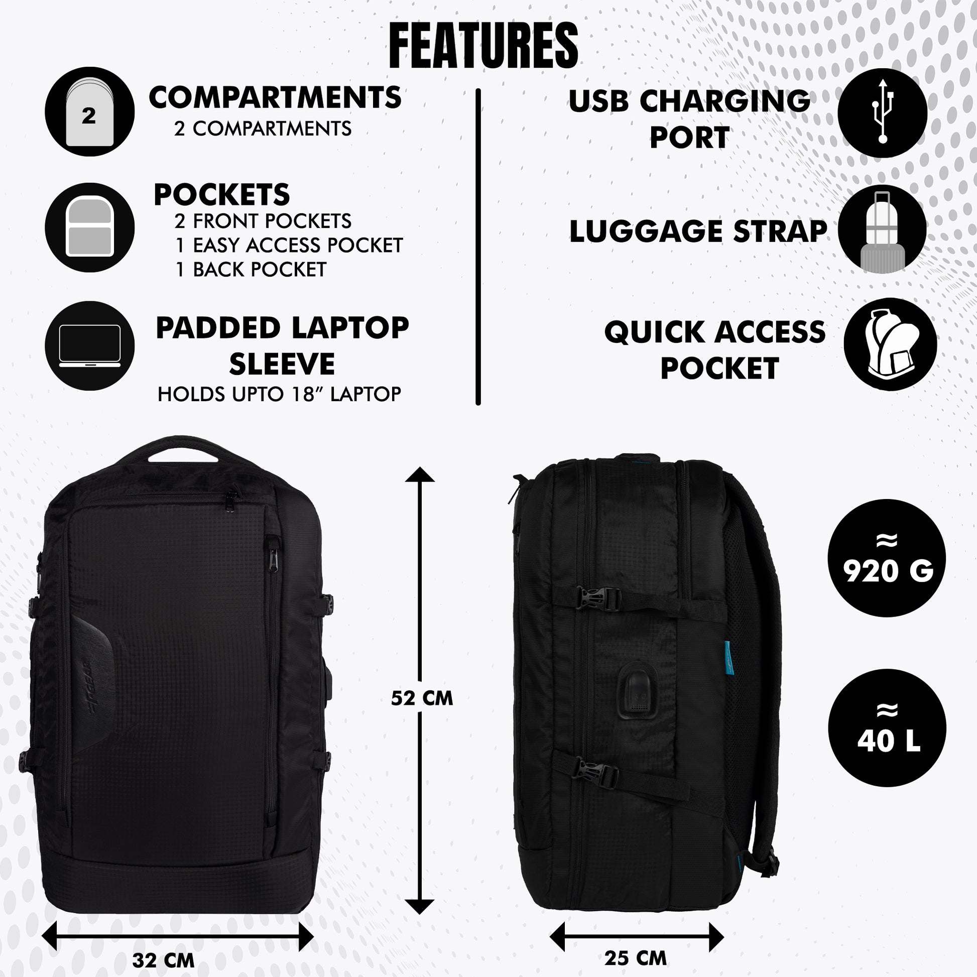 Blackhawk 40L Black Laptop Backpack 40L 59L