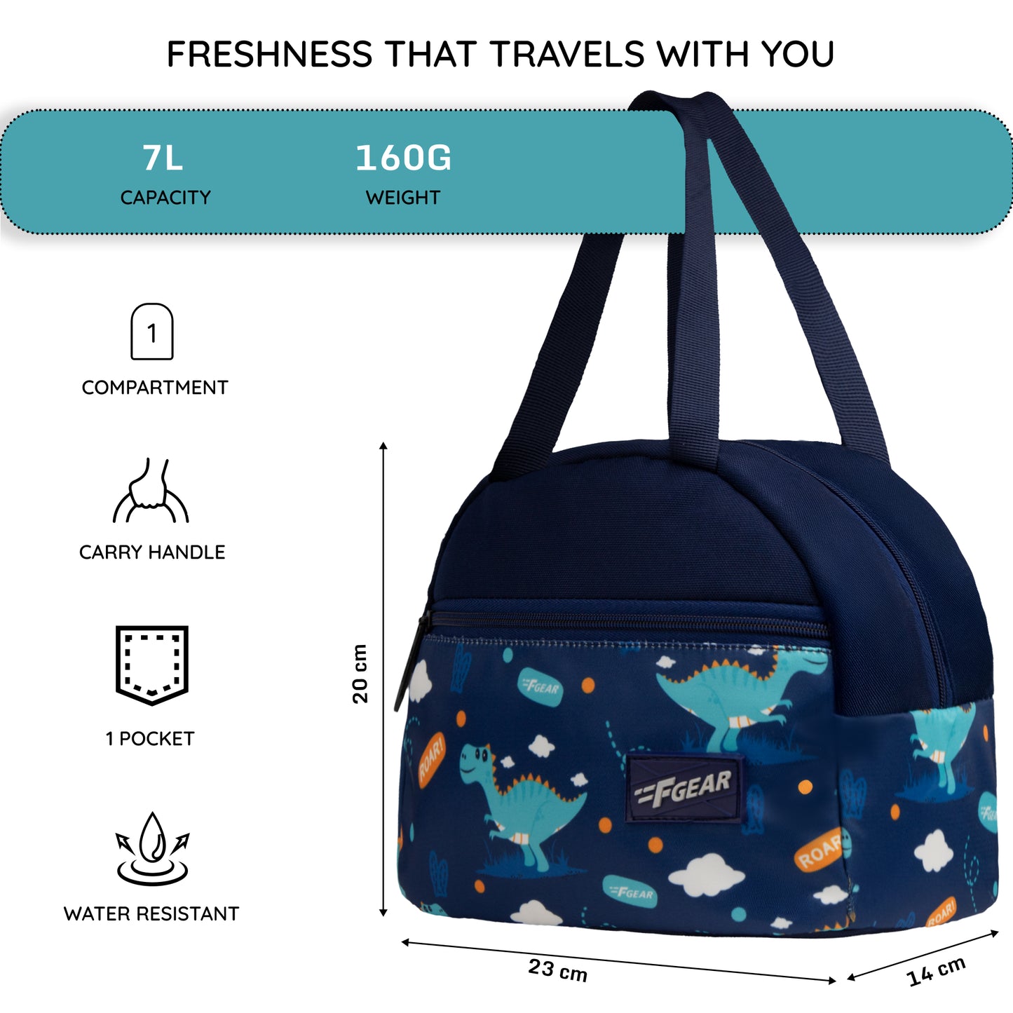 Nugget 7L Blue Roar Dino Lunch Bag