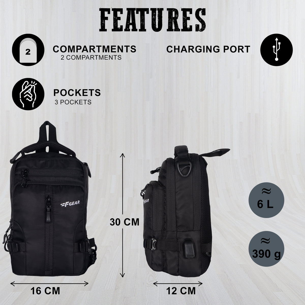 Thames 6L Black Crossbody Bag – F Gear.in