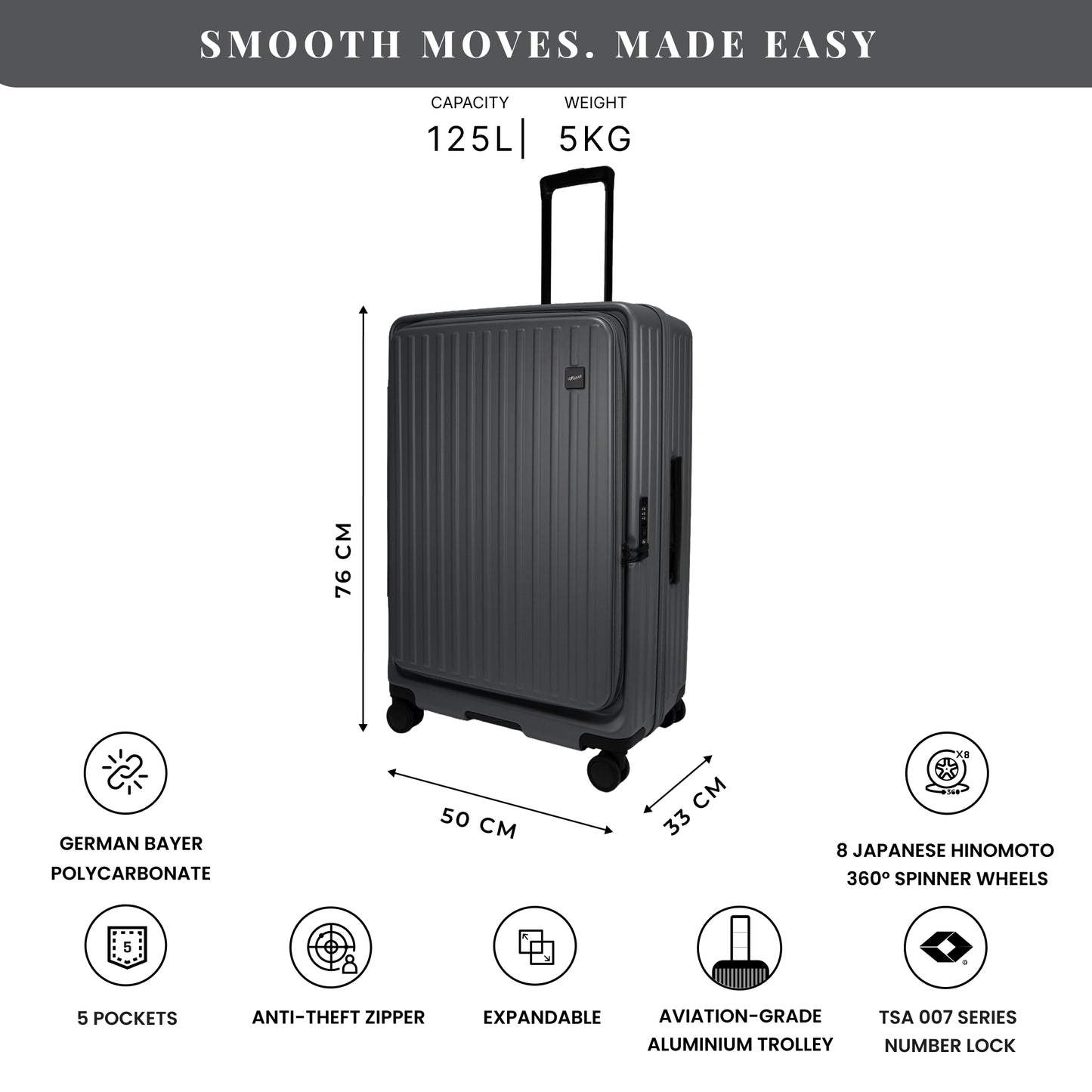 Montreal Large Steel Grey 76 cms Front-Opening Strolley