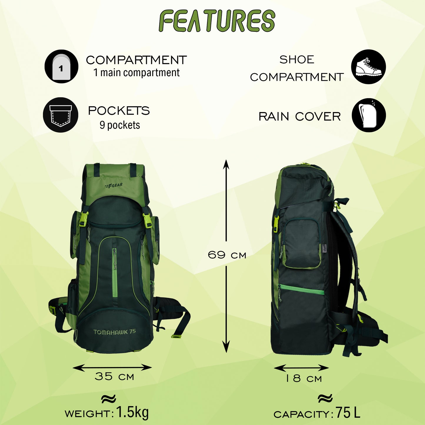 Tomahawk Spruce Forest Green 75L Rucksack