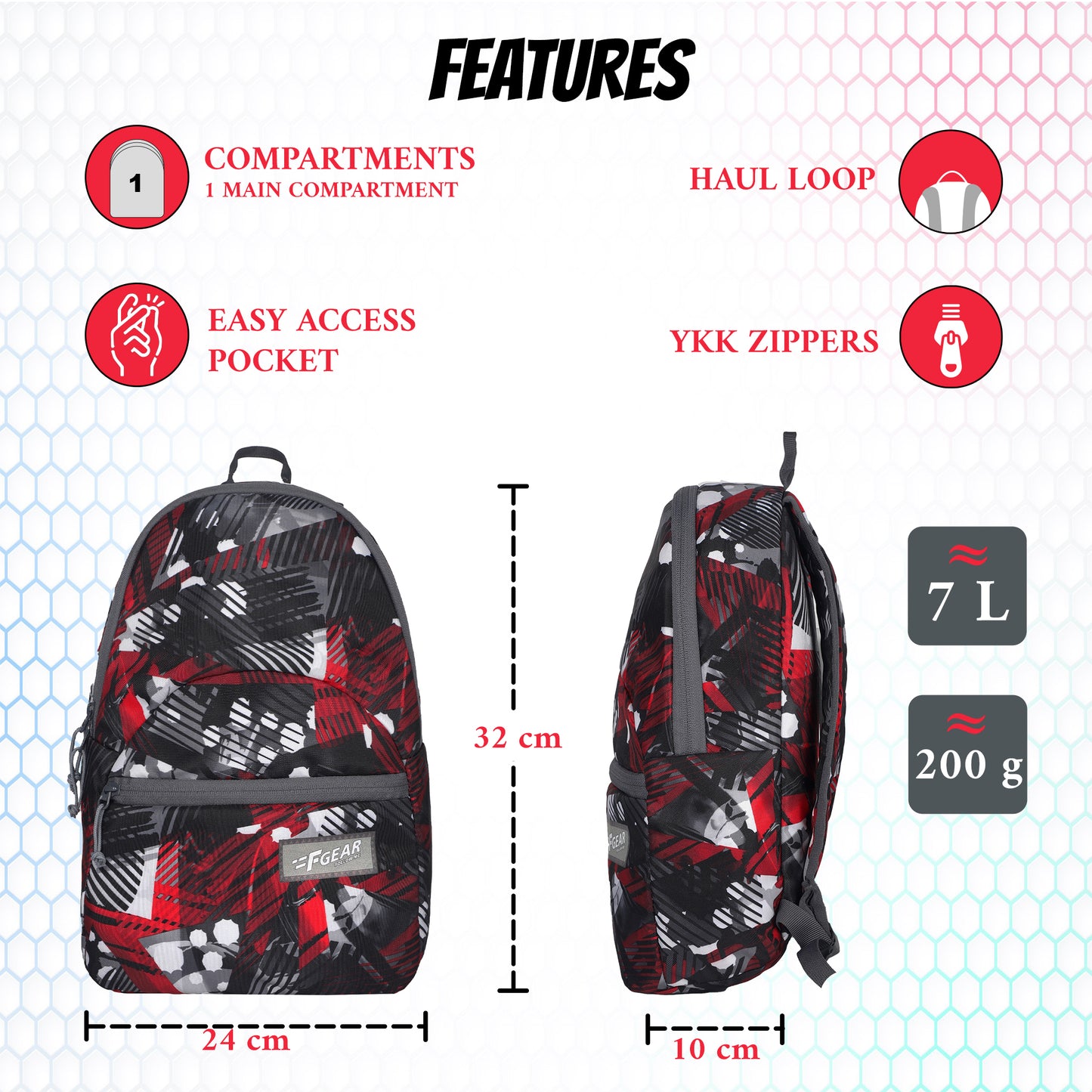 Ferris 7 L Geometric Black Red Backpack