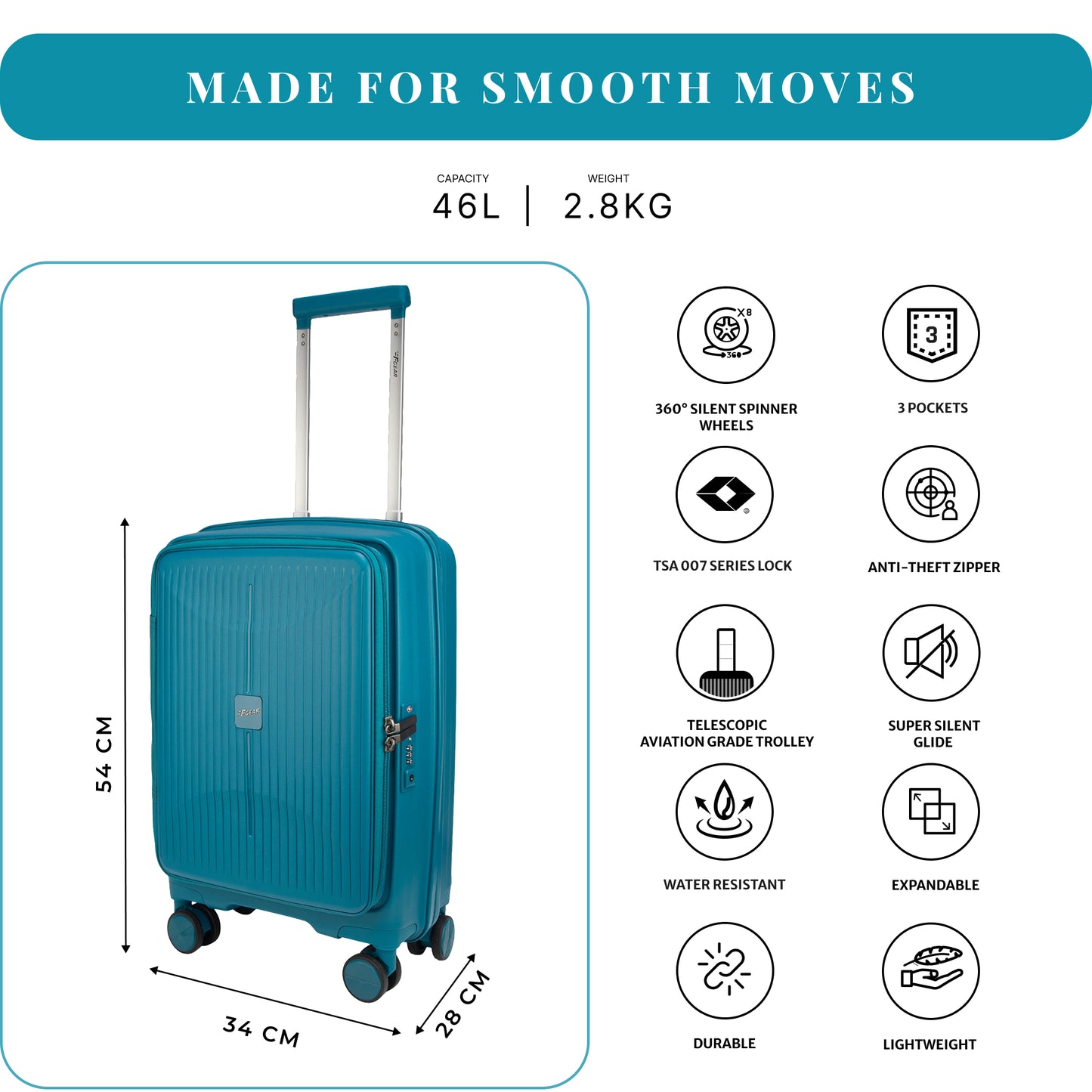 F Gear Myton Small Front Opening Cyan Blue Cabin Strolley