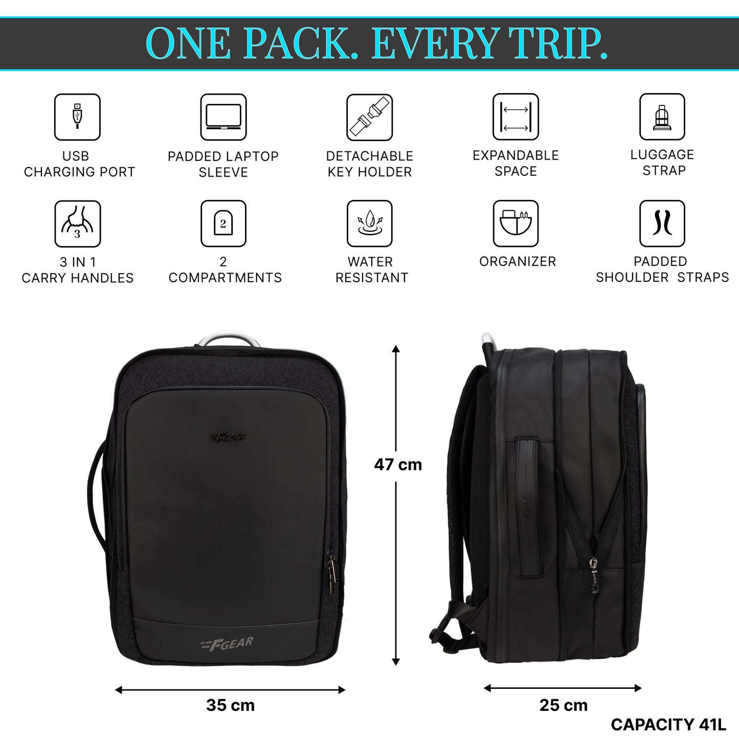 Lucerne 41L Black Tech Laptop Backpack
