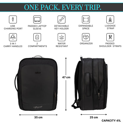 Lucerne 41L Black Tech Laptop Backpack