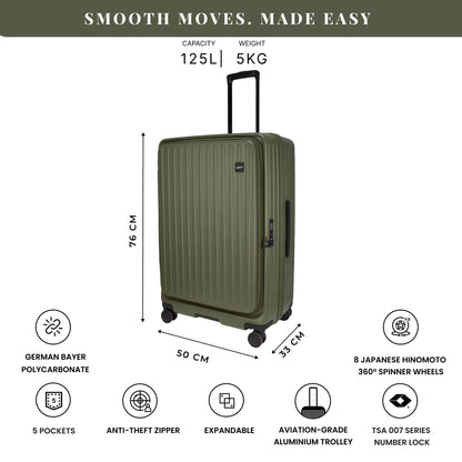 Montreal Large Army Green 76 cms Front-Opening Strolley