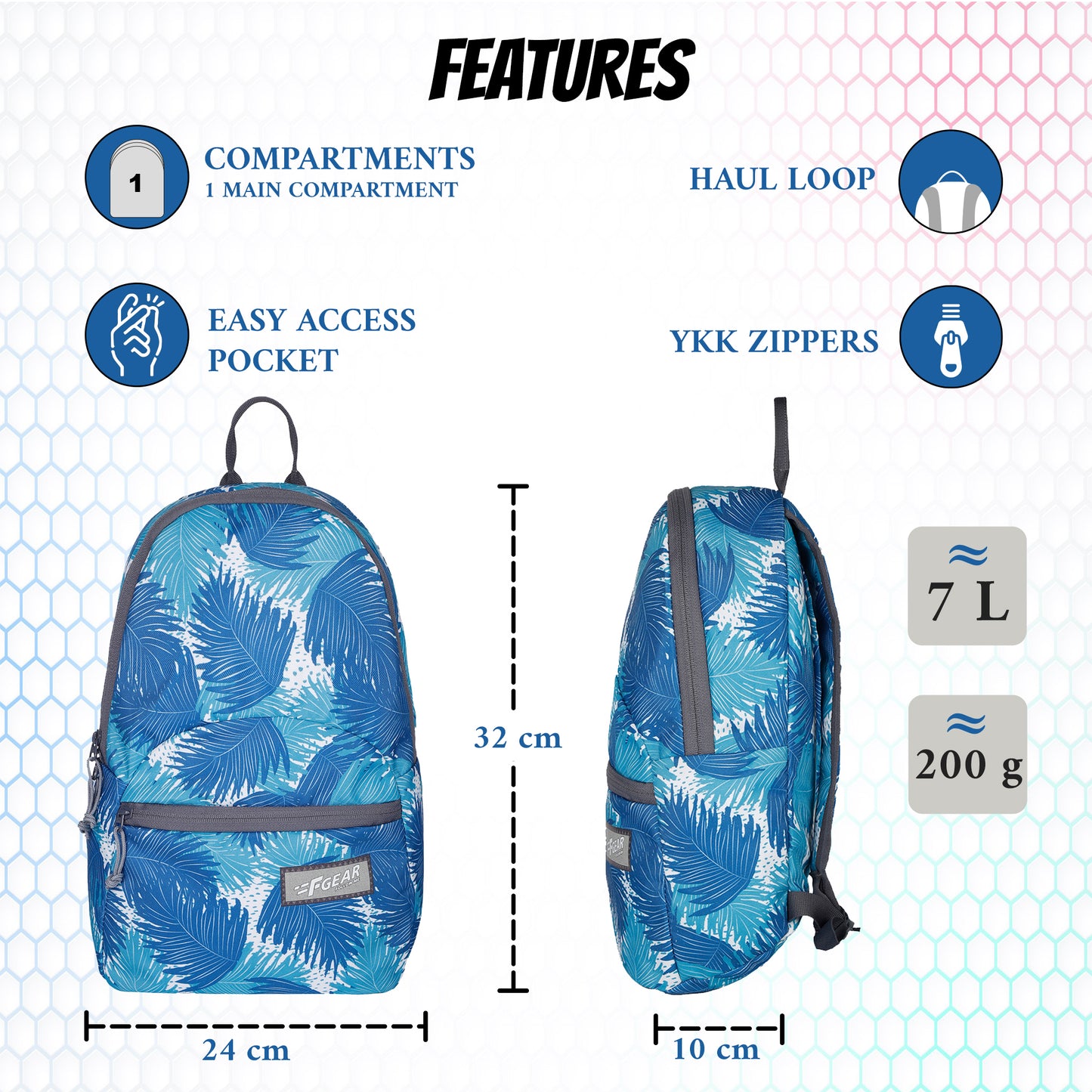 Ferris 7 L Ferns Aqua  Navy Blue Backpack