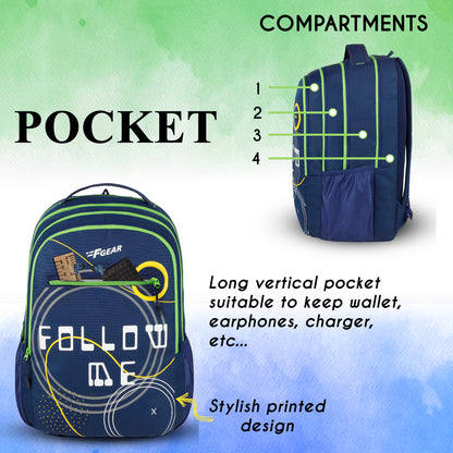 Follow Me 35L Navy Blue Green Backpack