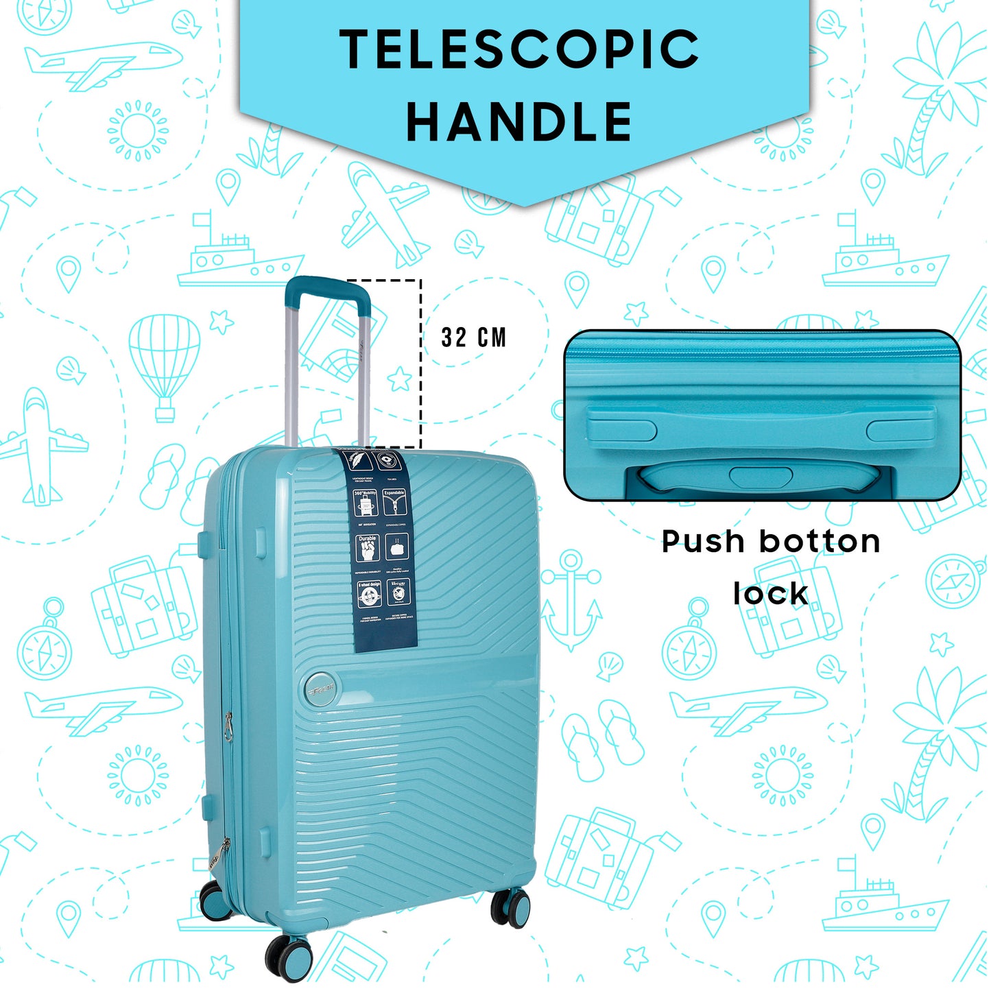 STV PP02 28" Turtle Blue Expandable Large Check-in Suitcase