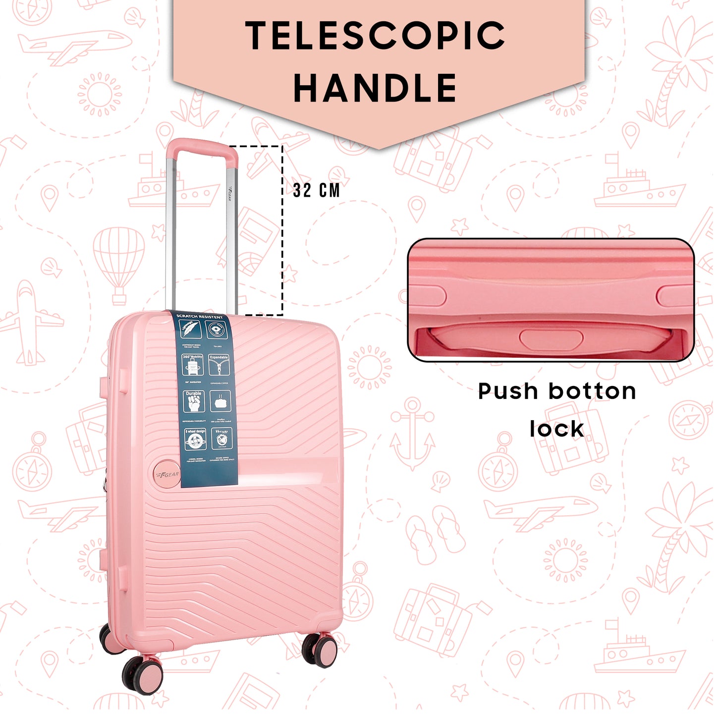 STV PP02 28" Peach Expandable Large Check-in Suitcase