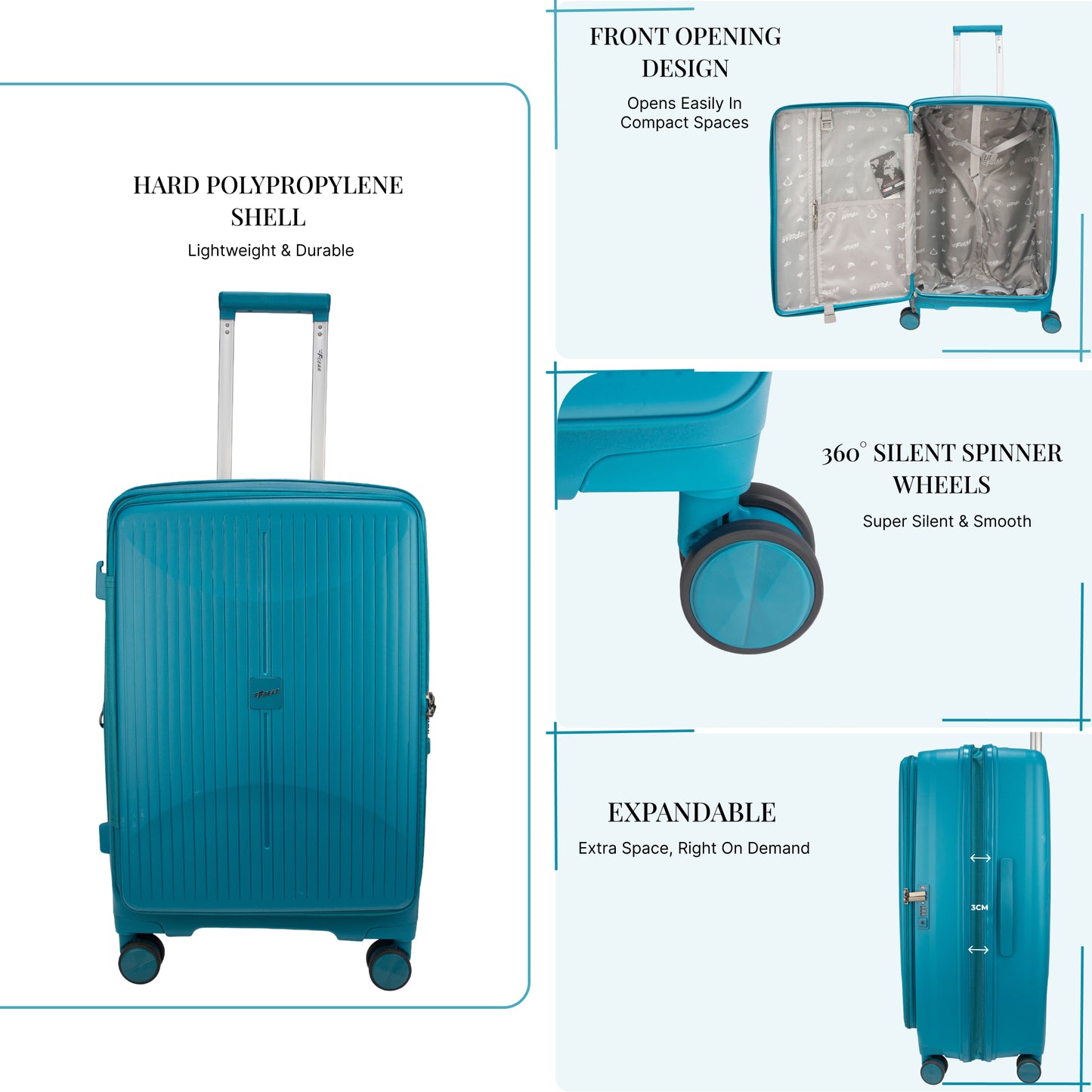 F Gear Myton Medium Front Opening Cyan Blue Check-in Strolley