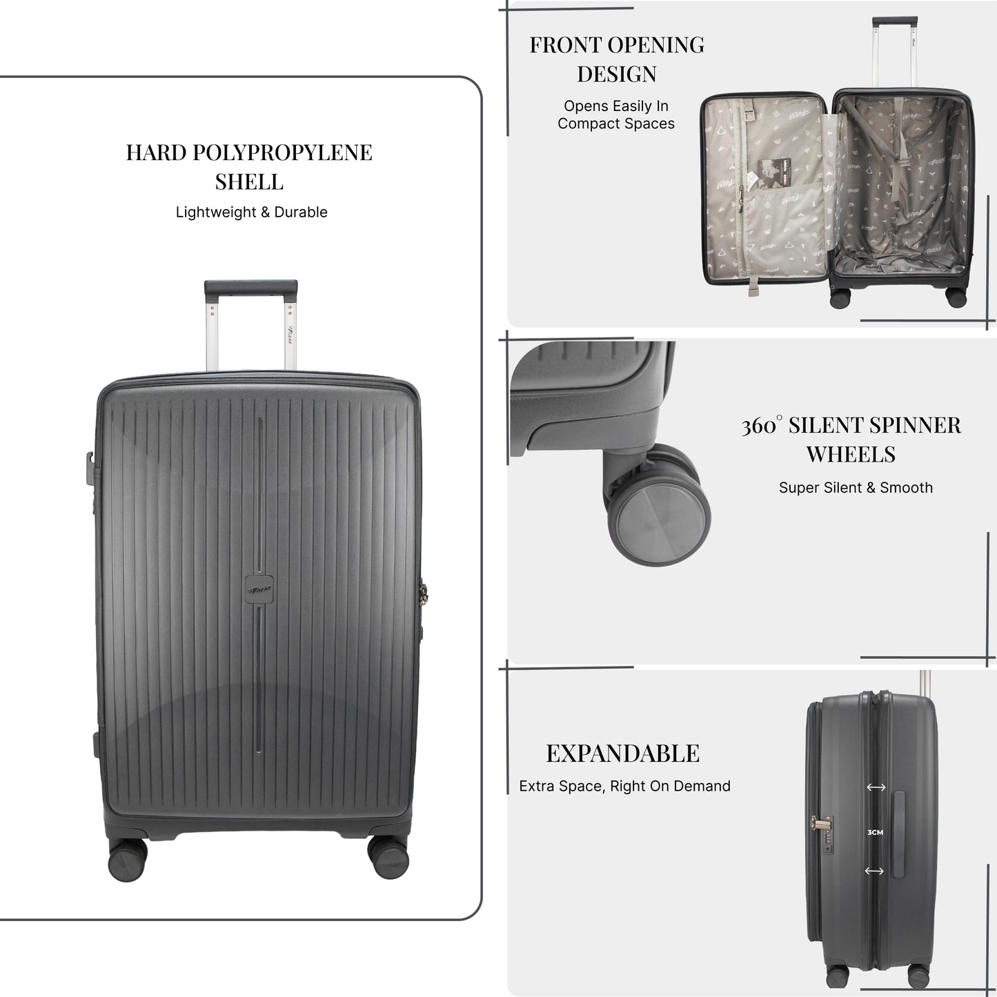 F Gear Myton Large Front Opening Dark Grey Check-in Strolley
