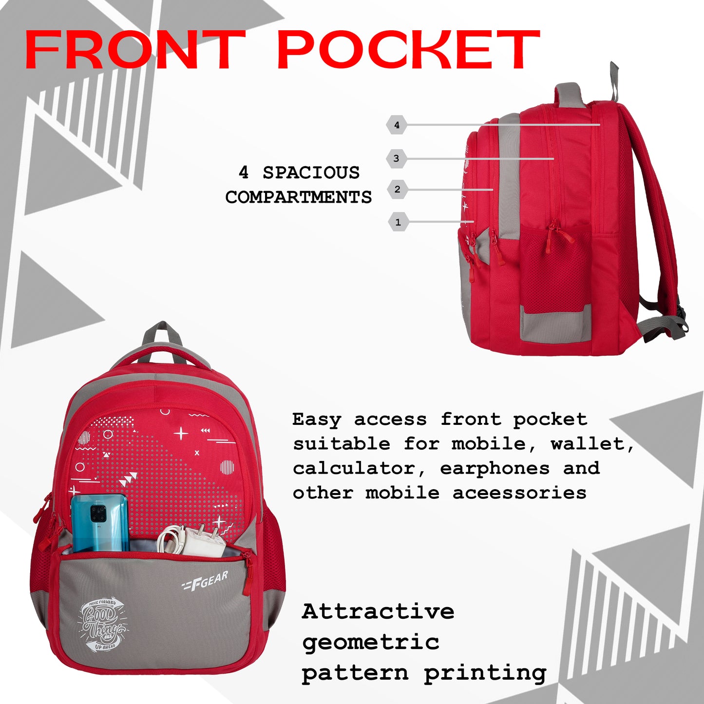 Battleship 32 L Red Grey Backpack