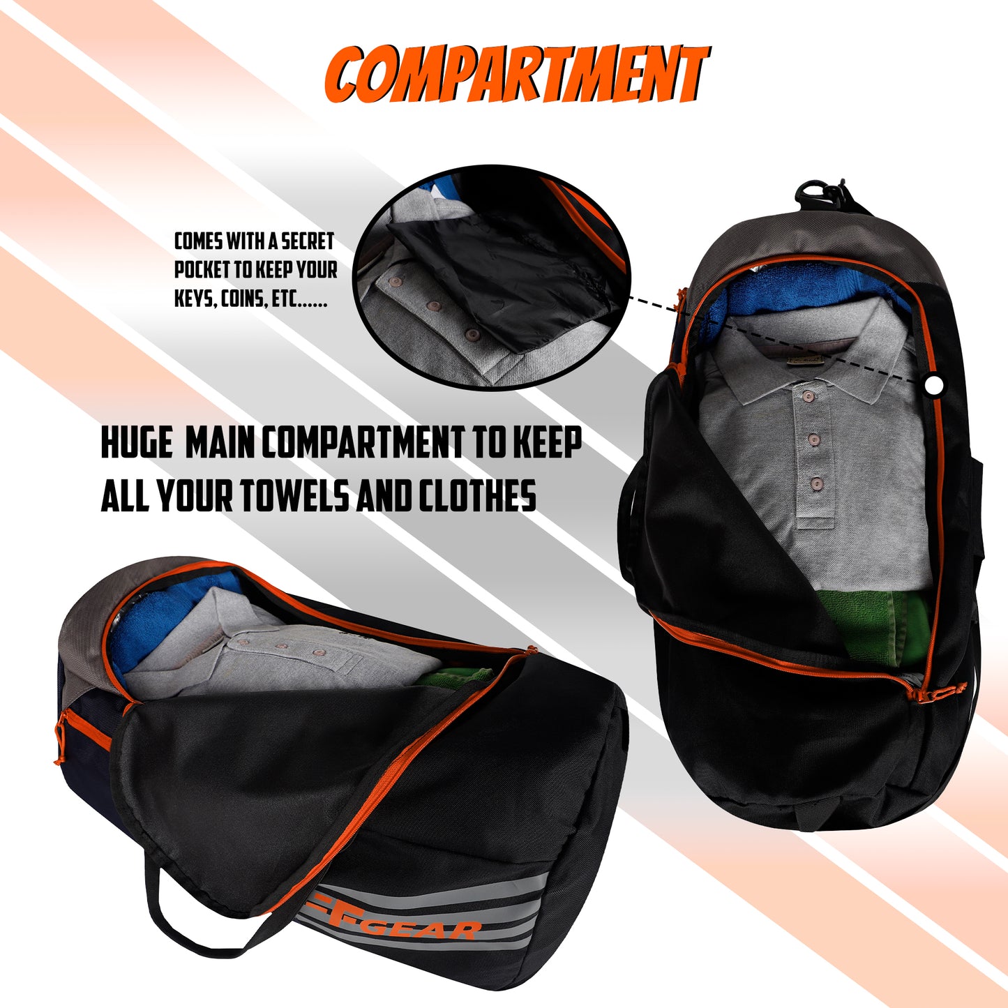 Explory V2 55L Blk Navy Orange Duffel Travel Duffle