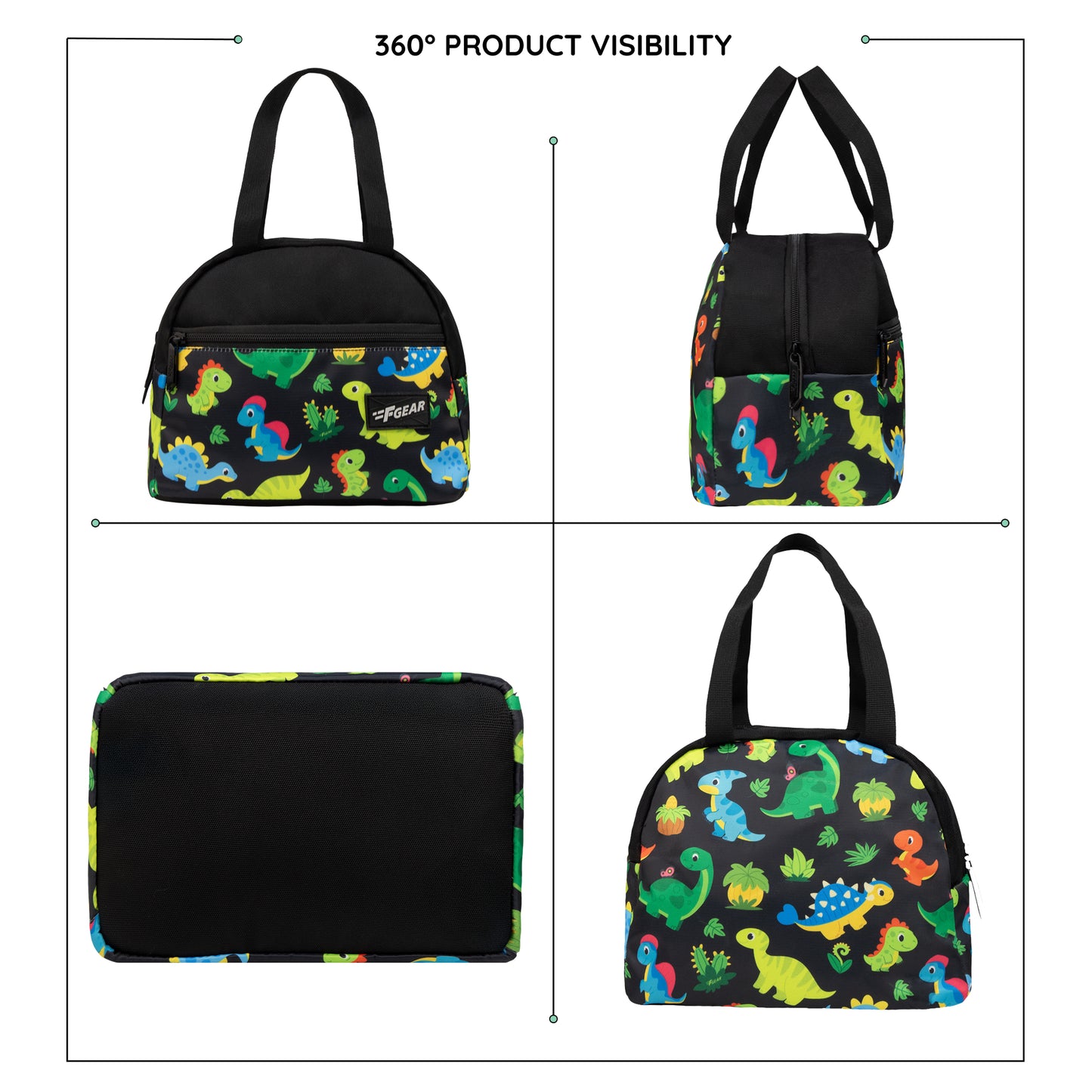 Nugget 7L Black Colourful Dino Lunch Bag