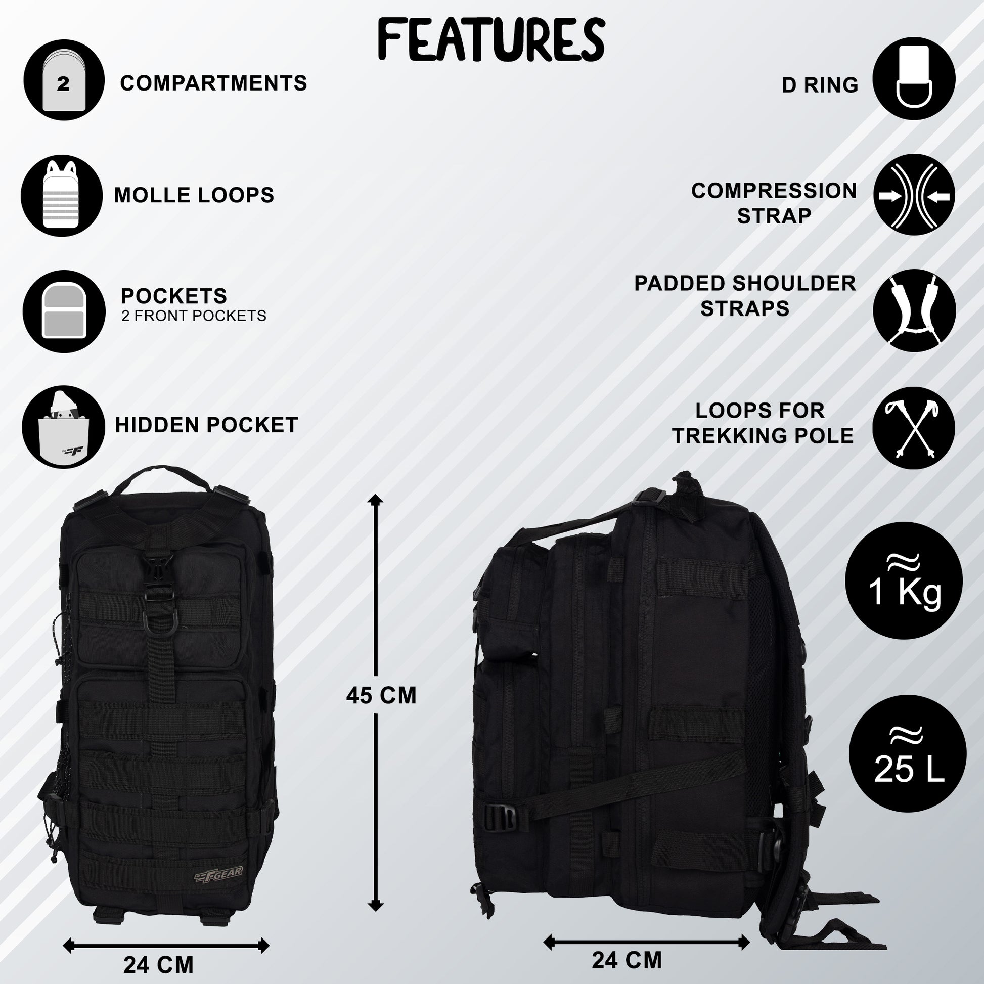 Military Tactical 29L Black Backpack 20L 39L - Main Image