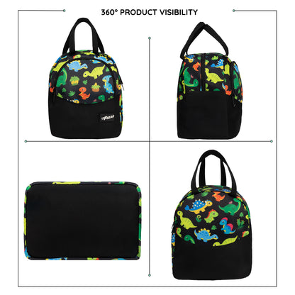 Cibo 9L Black Colourful Dino Lunch Bag