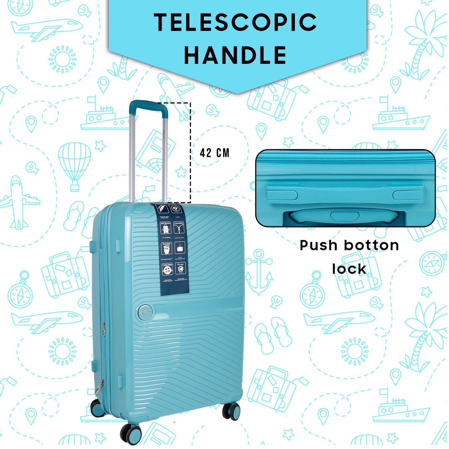 STV PP02 24" Turtle Blue Expandable Medium Check-in Suitcase